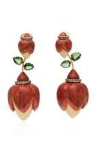 Silvia Furmanovich Sculptural Botanical Marquetry Pansy Bud Convertible Drop Earrings