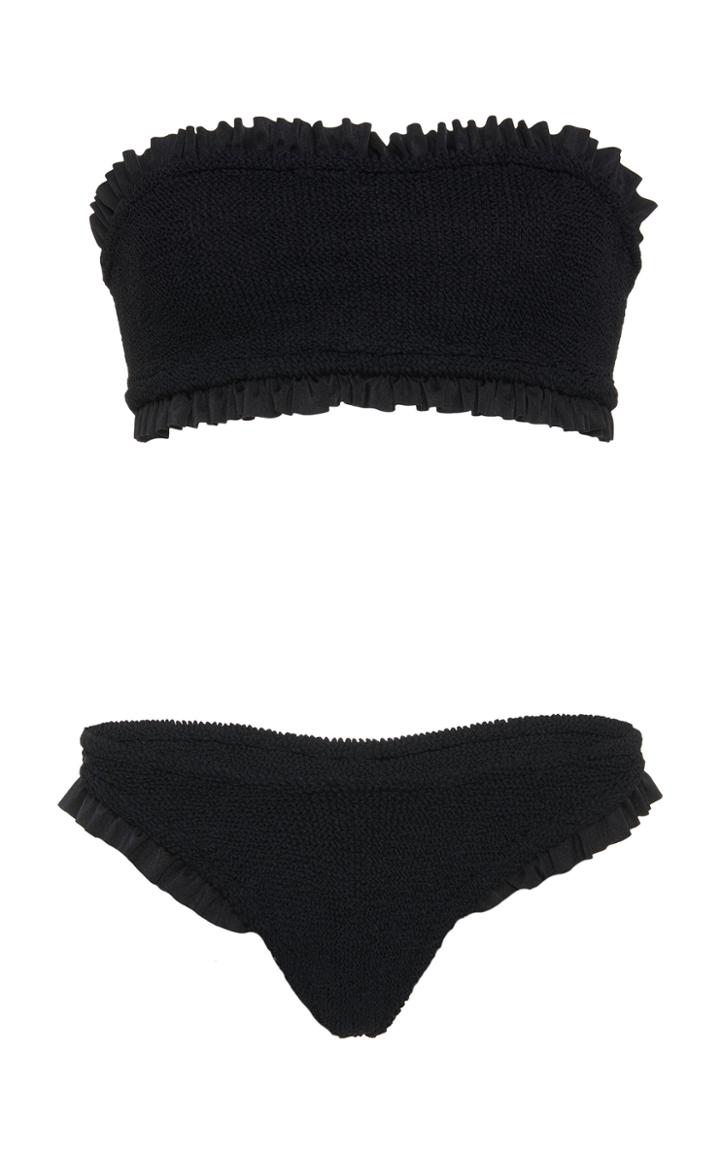 Hunza G Ines Ruffle-trimmed Seersucker Bandeau Bikini