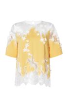 Moda Operandi Costarellos Crepe Short Sleeve Blouse With French Lace Transparencies