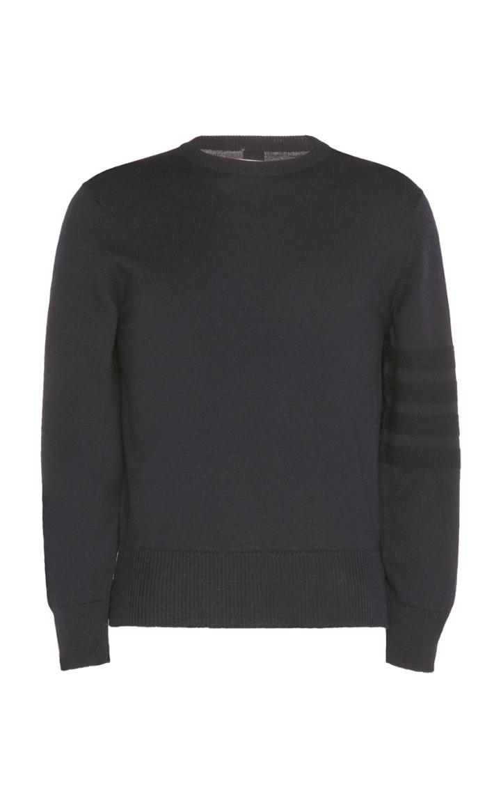Thom Browne Jersey Stitch Crew Neck Pullover With Tonal 4 Bar Stripe