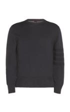 Thom Browne Jersey Stitch Crew Neck Pullover With Tonal 4 Bar Stripe