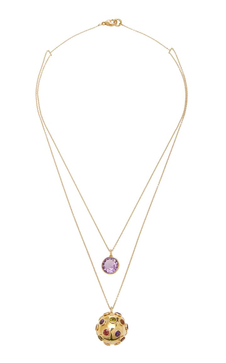 Renee Lewis 18k Gold Antique Amethyst And Multi Colored Jewels Sphere Necklace