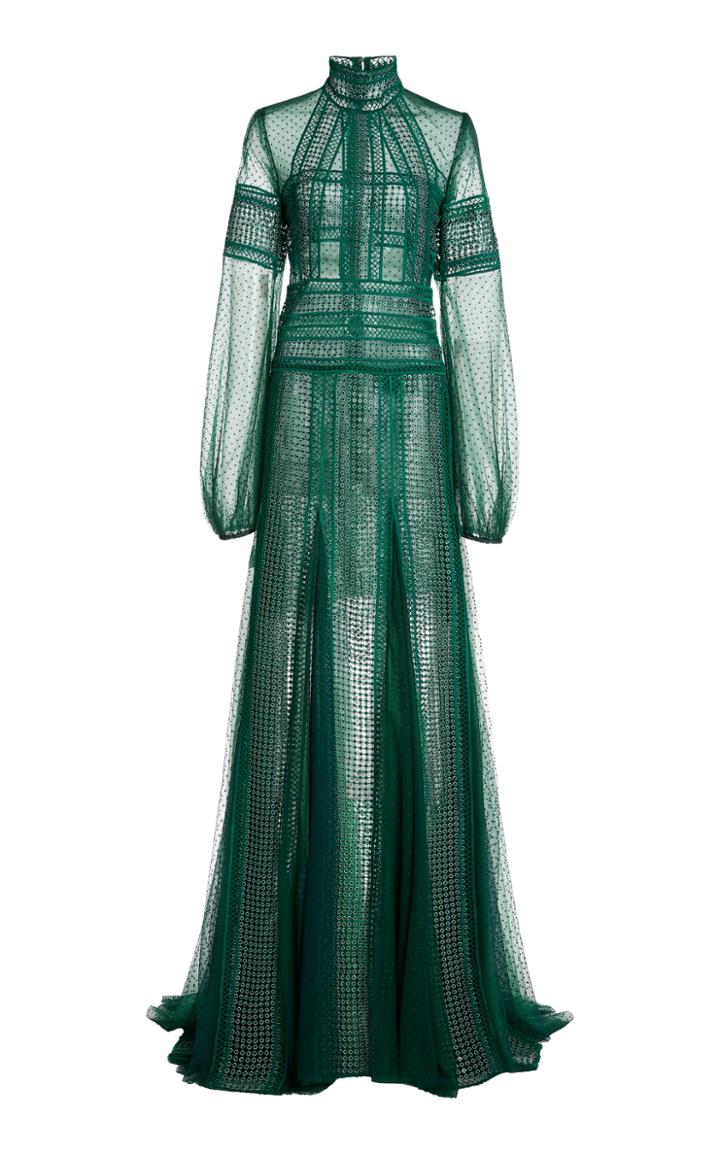 Moda Operandi Costarellos Evita Lace-detailed Sequined Dotted-tulle Maxi Dress