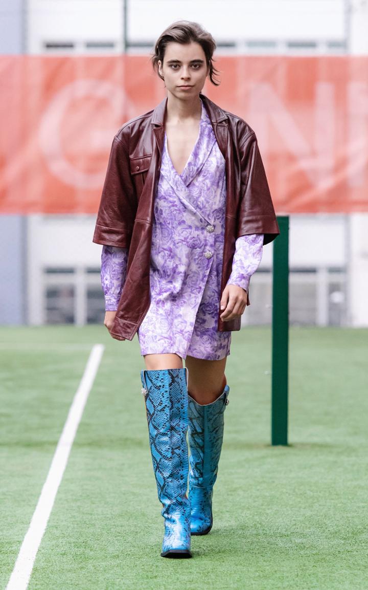 Ganni Lamb Leather Wrap Short Sleeve Oversized Shirt