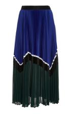 Self Portrait Colorblock Pleated Chiffon Midi Skirt