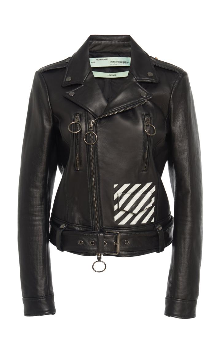Off-white C/o Virgil Abloh Embroidered Leather Biker Jacket