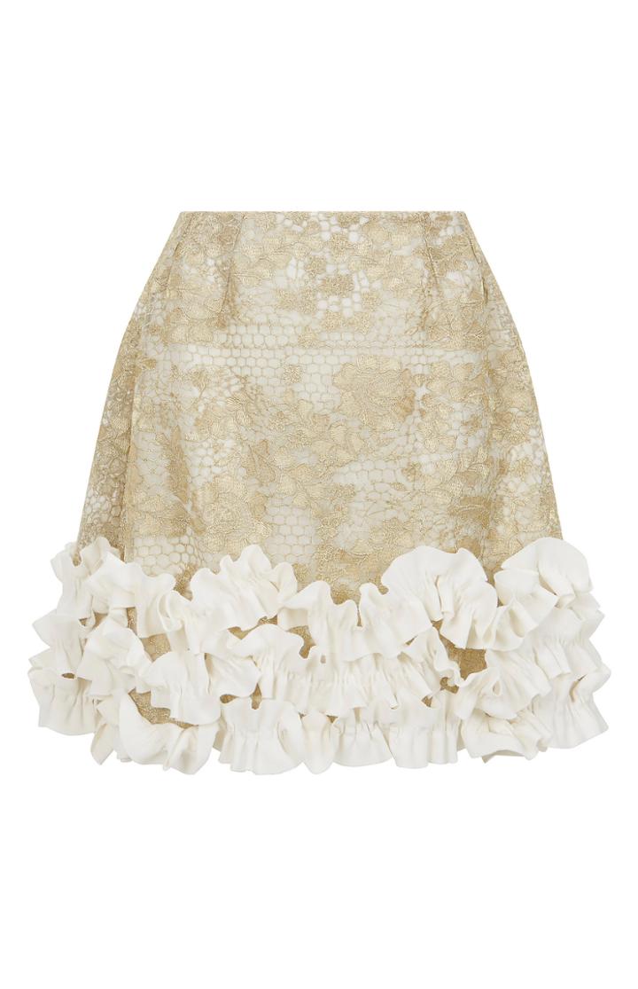 Razan Alazzouni Ruffled Lace Mini Skirt