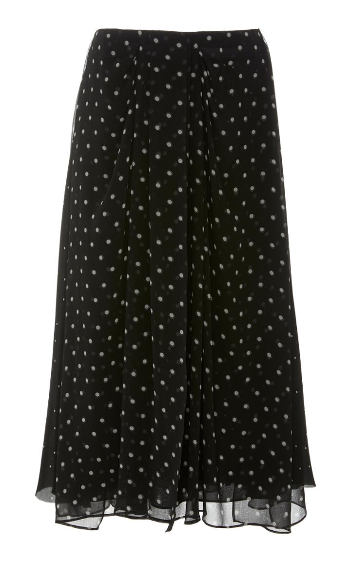 Vince Mixed-media Dot-print Midi Skirt