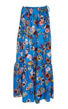 Monique Lhuillier Printed Twill Tiered Maxi Skirt