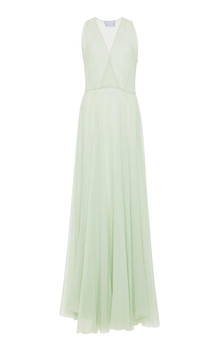 Luisa Beccaria Chiffon V-neck Full Length Dress