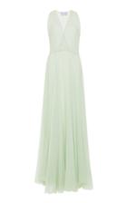 Luisa Beccaria Chiffon V-neck Full Length Dress