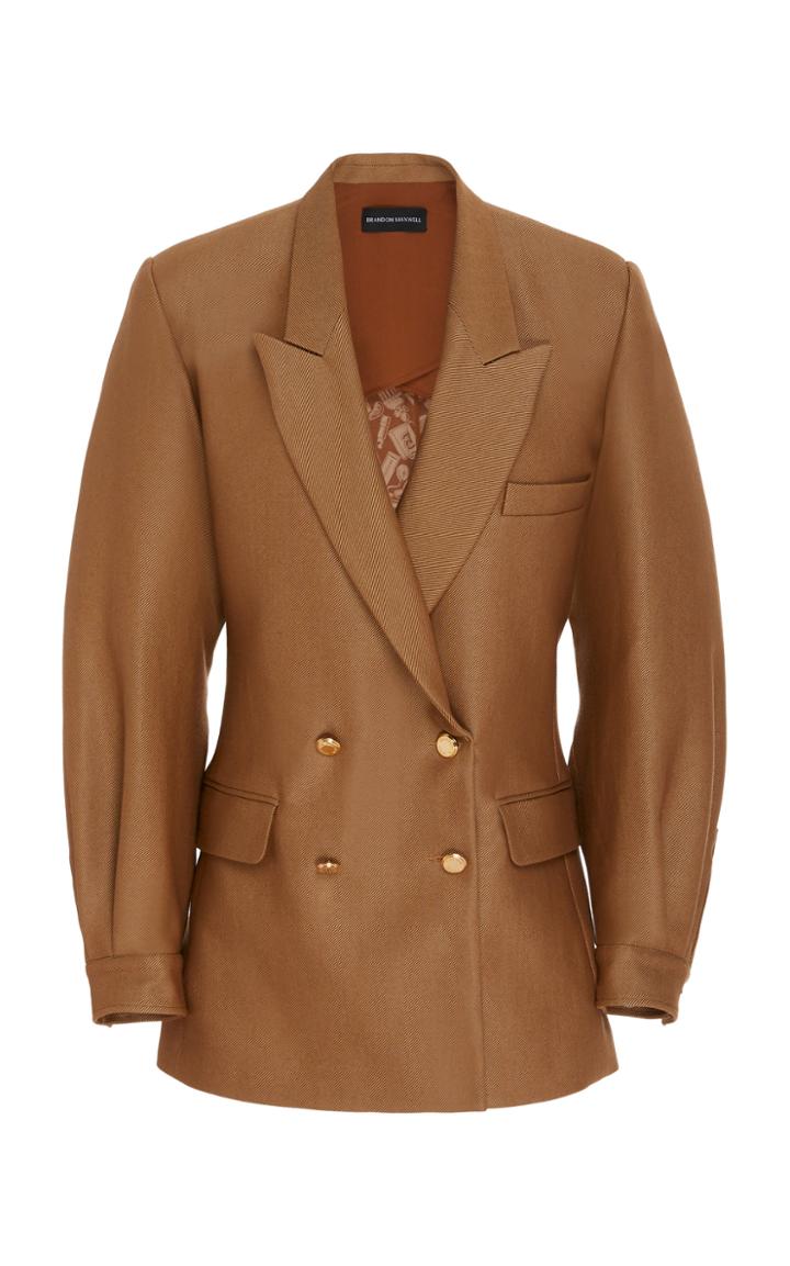 Brandon Maxwell Double-breasted Twill Blazer Jacket