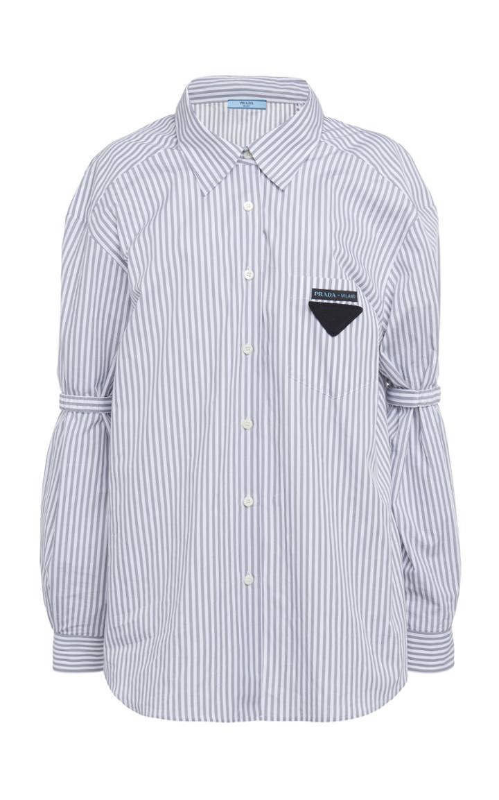 Prada Appliqud Striped Cotton-poplin Shirt