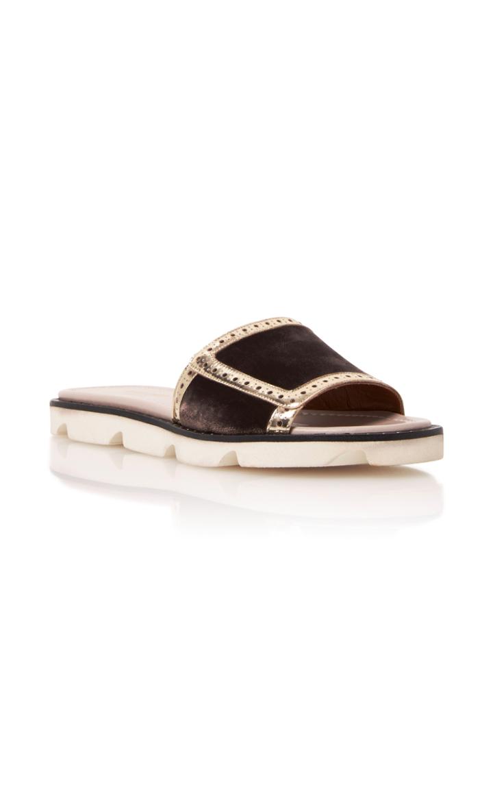 Malone Souliers Alberta Leather-trimmed Velvet Slides