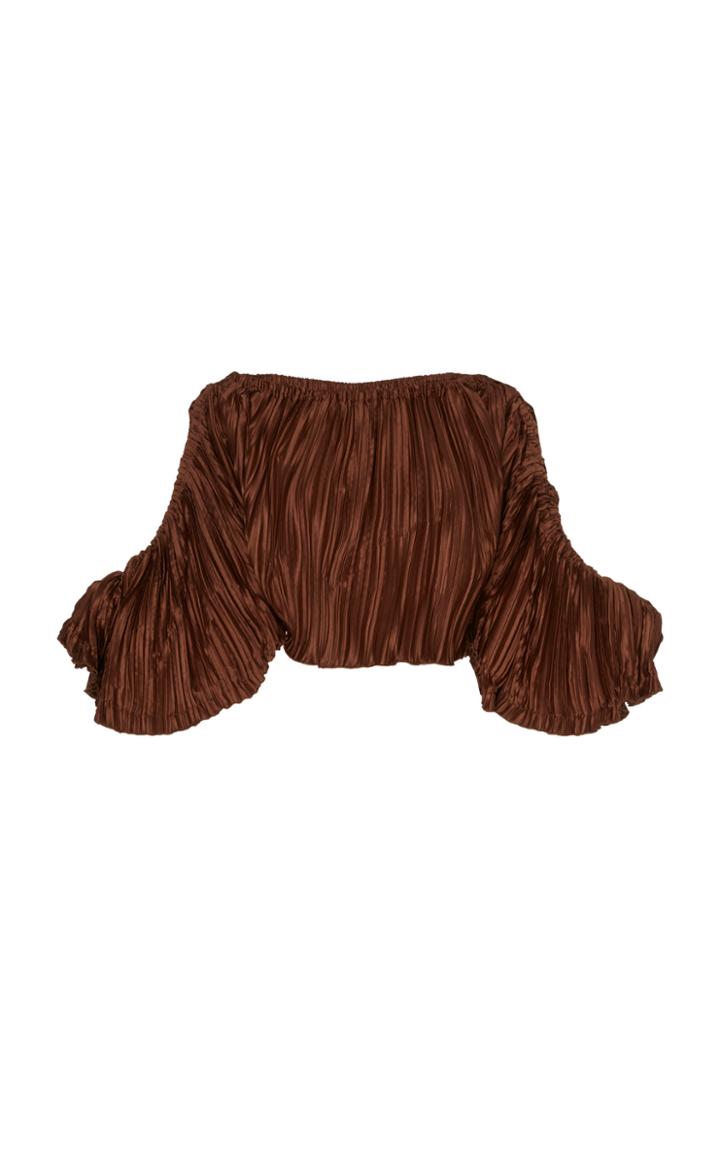 Cult Gaia Mala Cropped Pliss Silk-effect Top