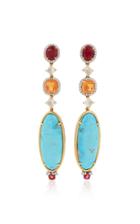 Pamela Huizenga Red Spinel Sawn Diamond Crystals Spessartite Garnet Turquoise And Diamond Accents Earrings