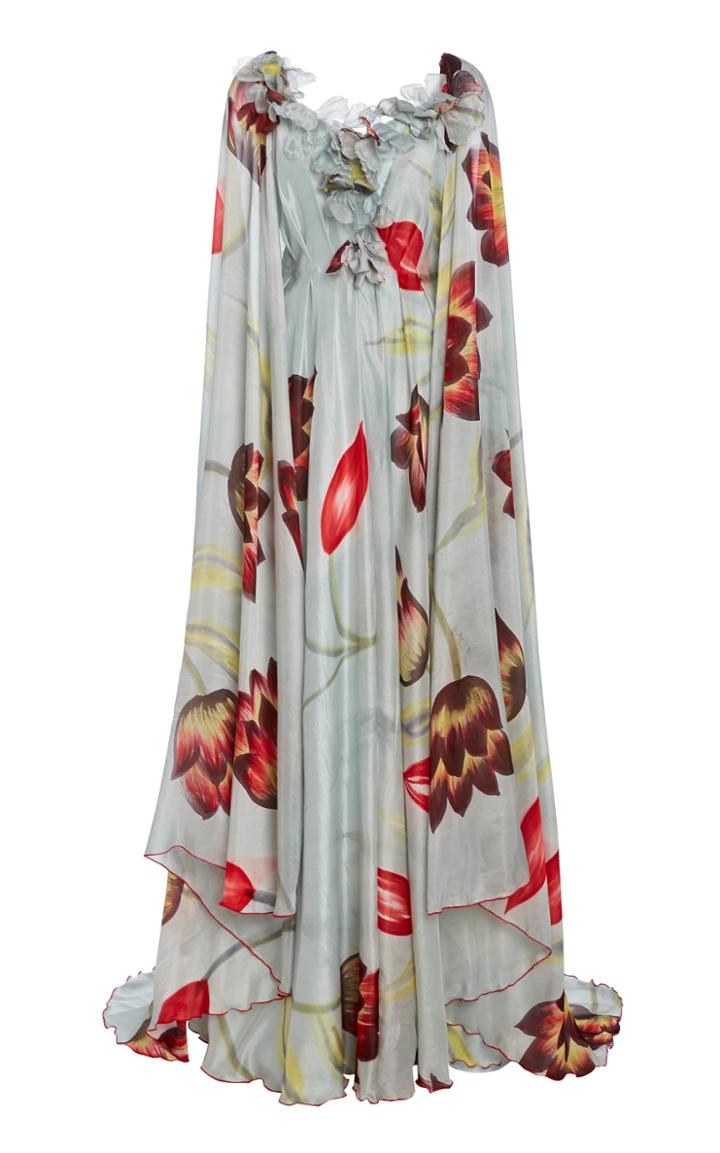 Moda Operandi Rodarte Ruffled Floral Painted Crepe Cape Gown