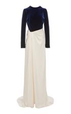 Monique Lhuillier Two-tone Velvet And Satin Gown