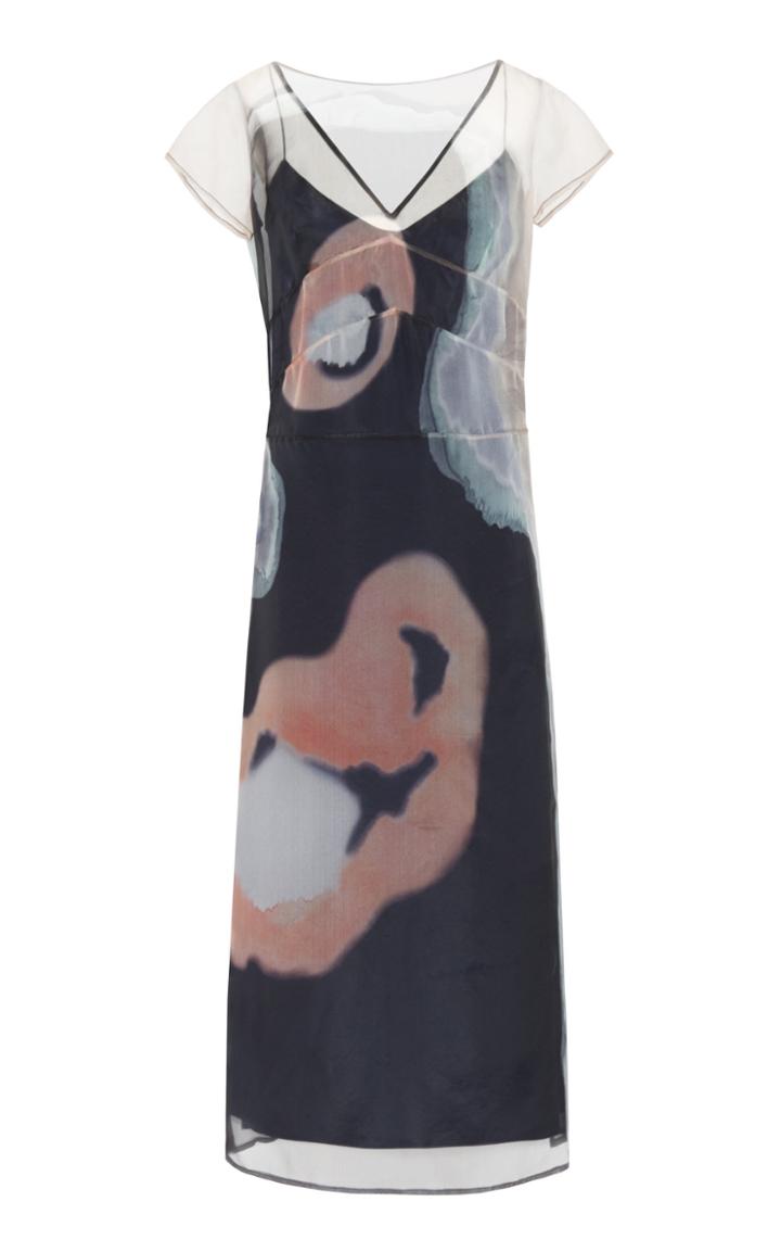 Marina Moscone Organza Overlay Crepe Midi Dress