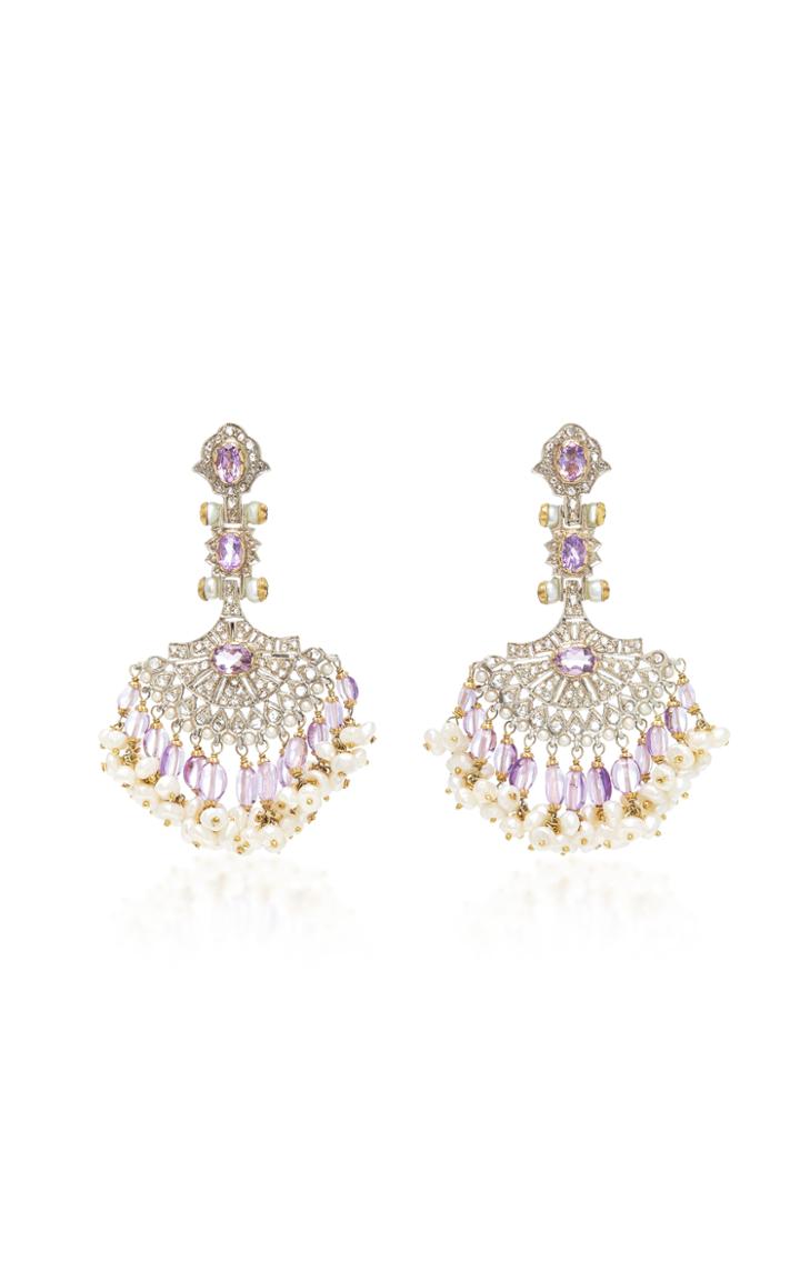 Sanjay Kasliwal 14k Gold And Silver Pearl Amethyst And Diamond Earrings