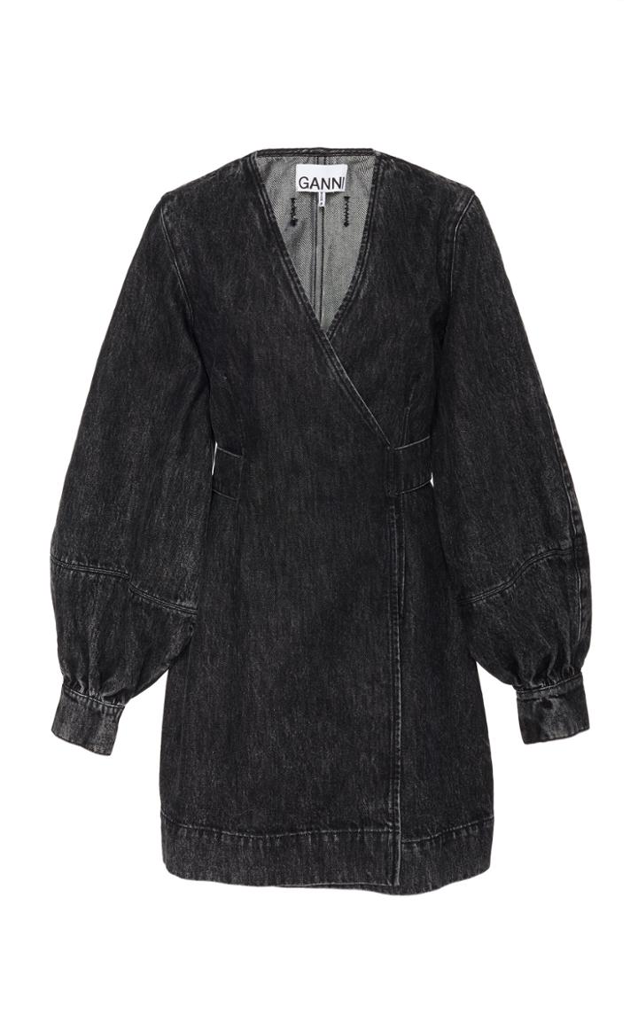 Ganni Wrap-effect Denim Mini Dress Size: 34