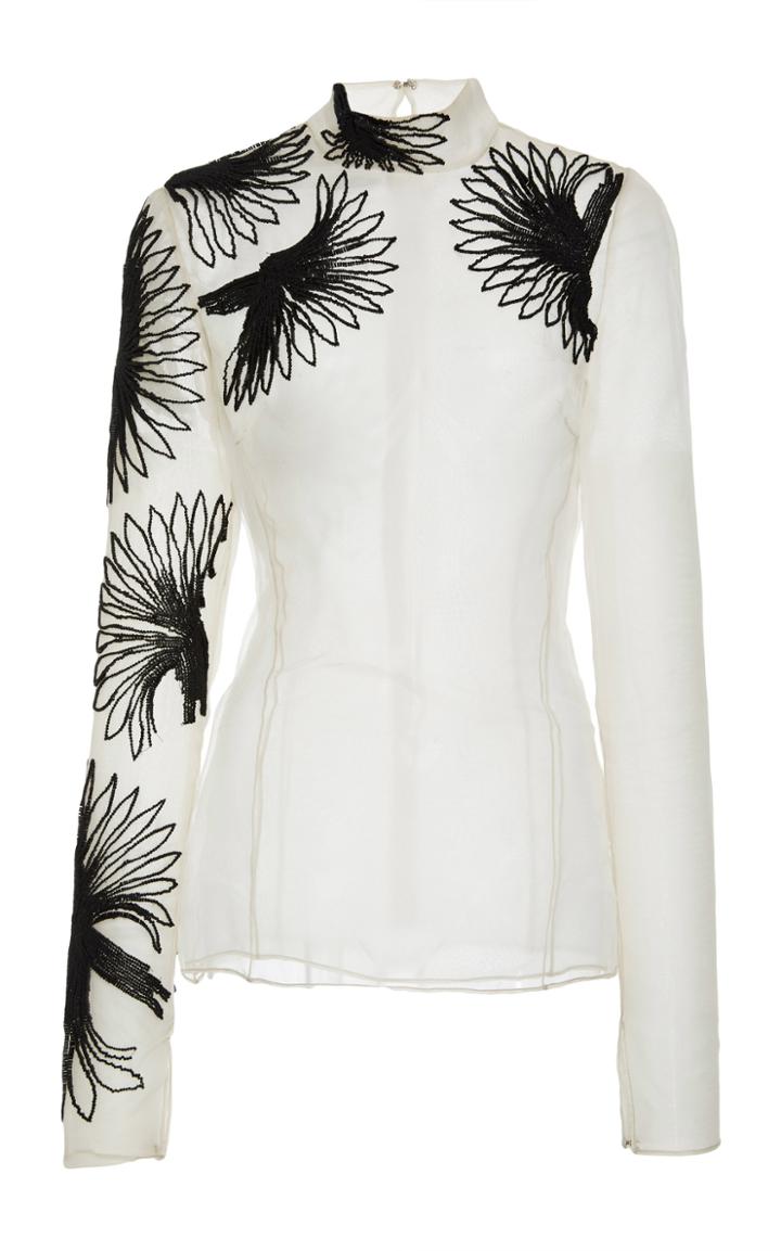 Bibhu Mohapatra Fan Beading Long Sleeve Blouse