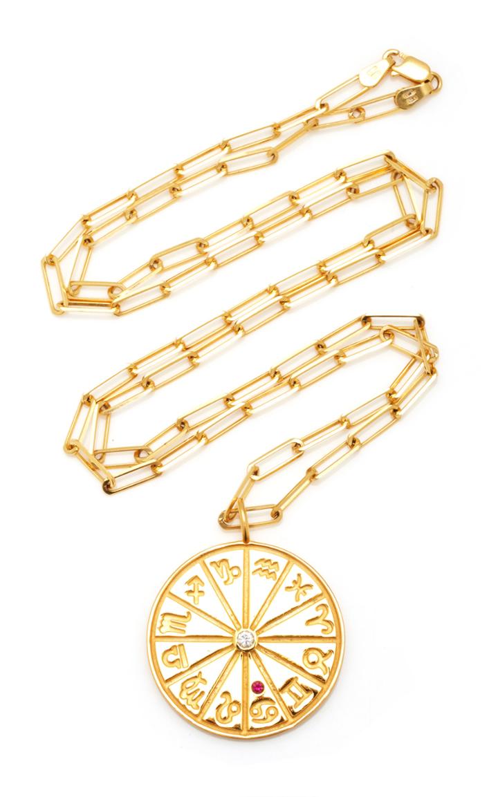 Moda Operandi Heritage Jewelry 18k Yellow Gold Large Zodiac Necklace