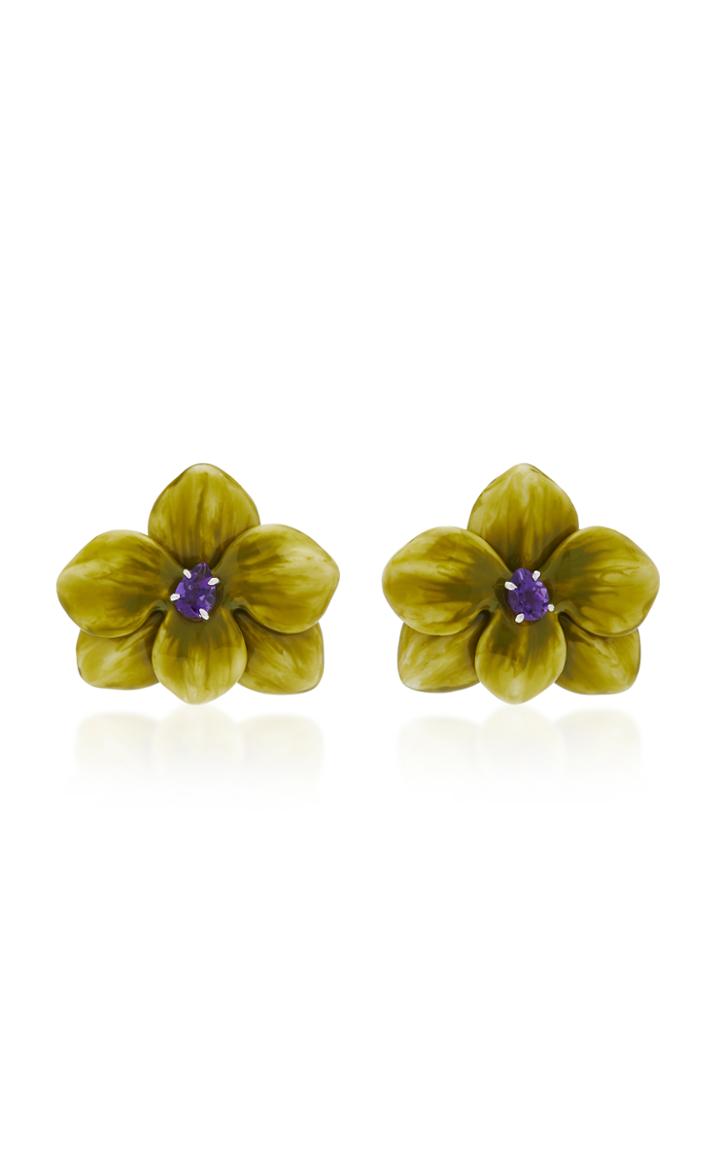 Sabbadini Pear-shaped Amethyst Green Flower Earrings