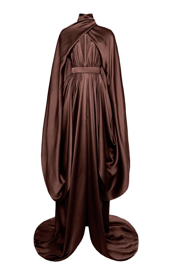 Moda Operandi Balmain Cape-effect Satin Gown