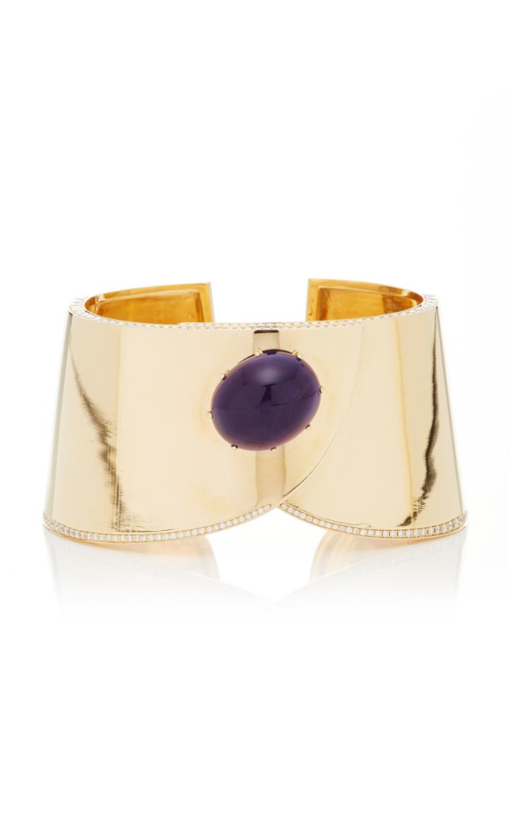 Fred Leighton One-of-a-kind Gold Cabochon Amethyst And Diamond Cuff Bracelet