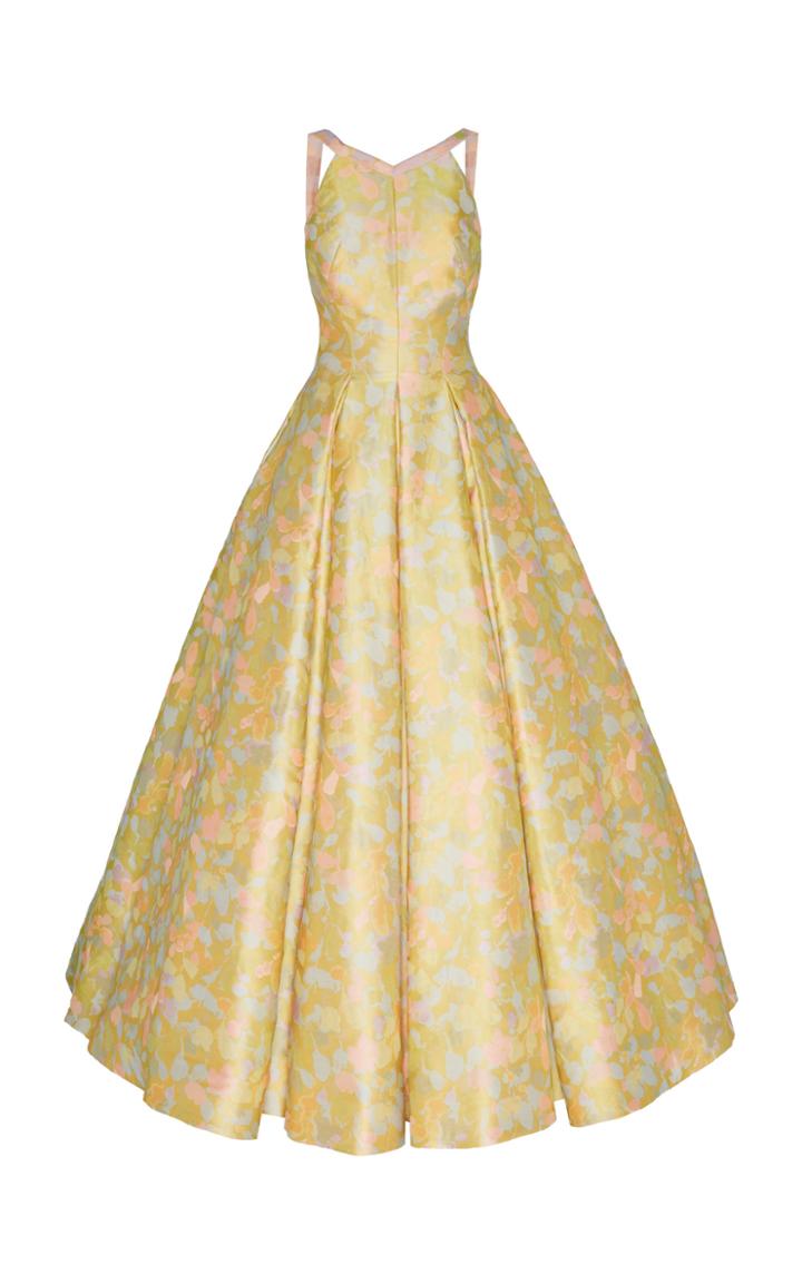 Zac Posen Floral Jacquard Halter Ball Gown