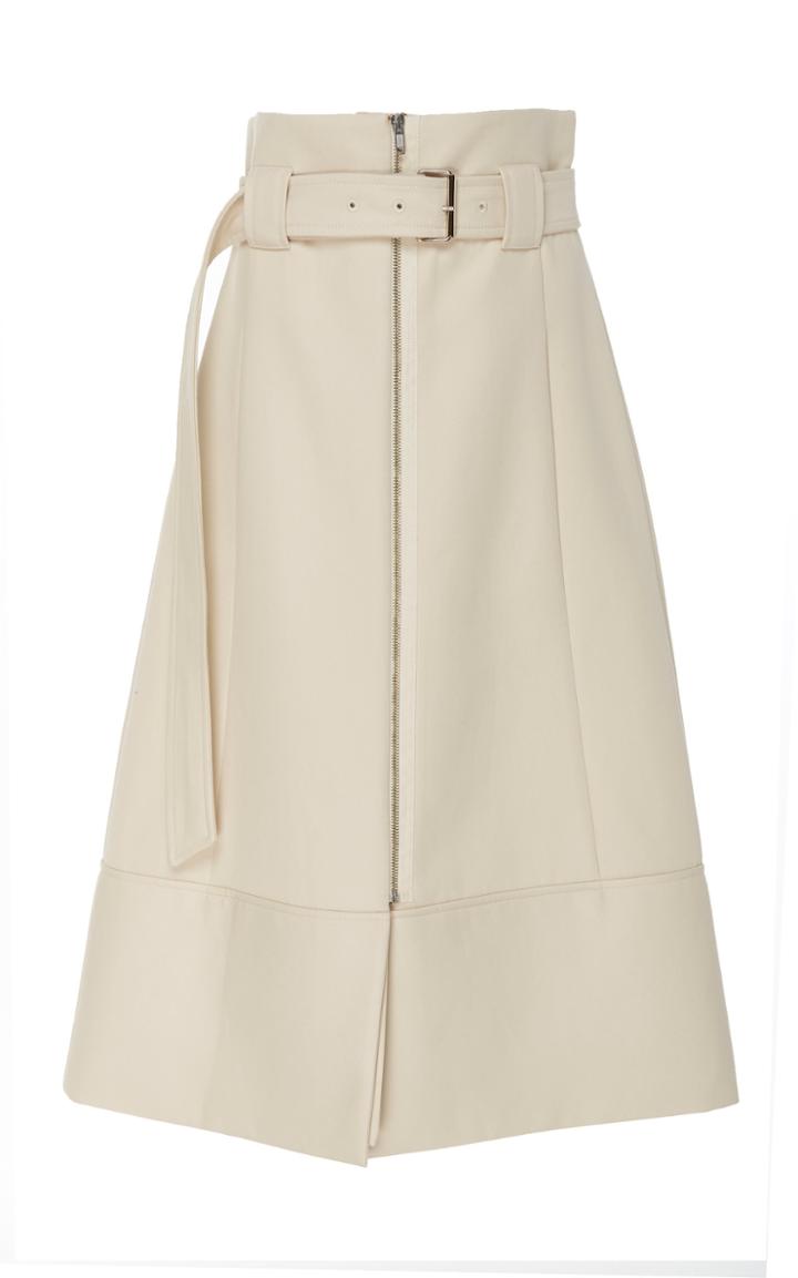 Summa Belted Cotton Blend Zip Front Midi Skirt