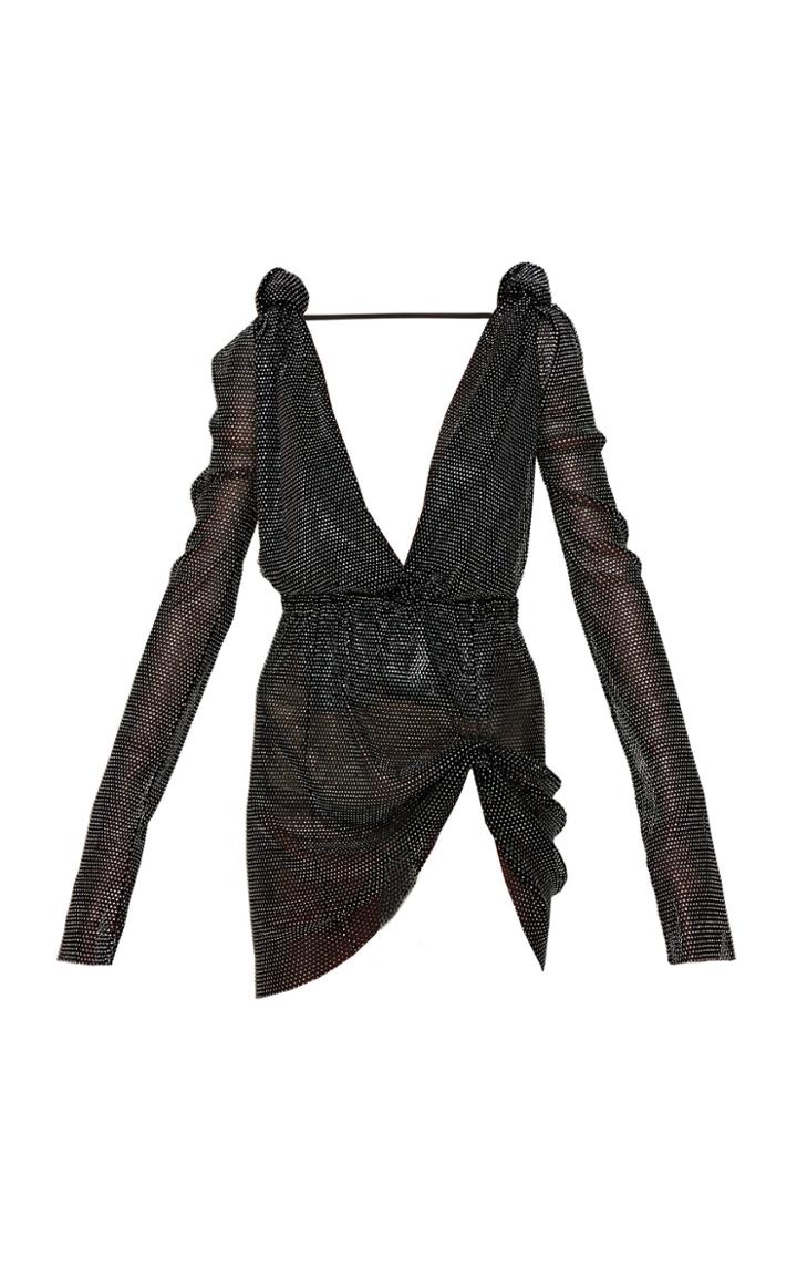 Mach & Mach Black Silver Sparkling Dress With Knots