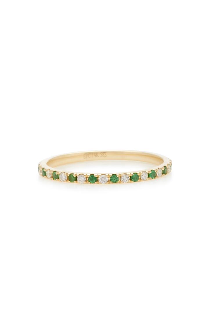 Ef Collection 14k Gold Diamond And Tsavorite Eternity Ring