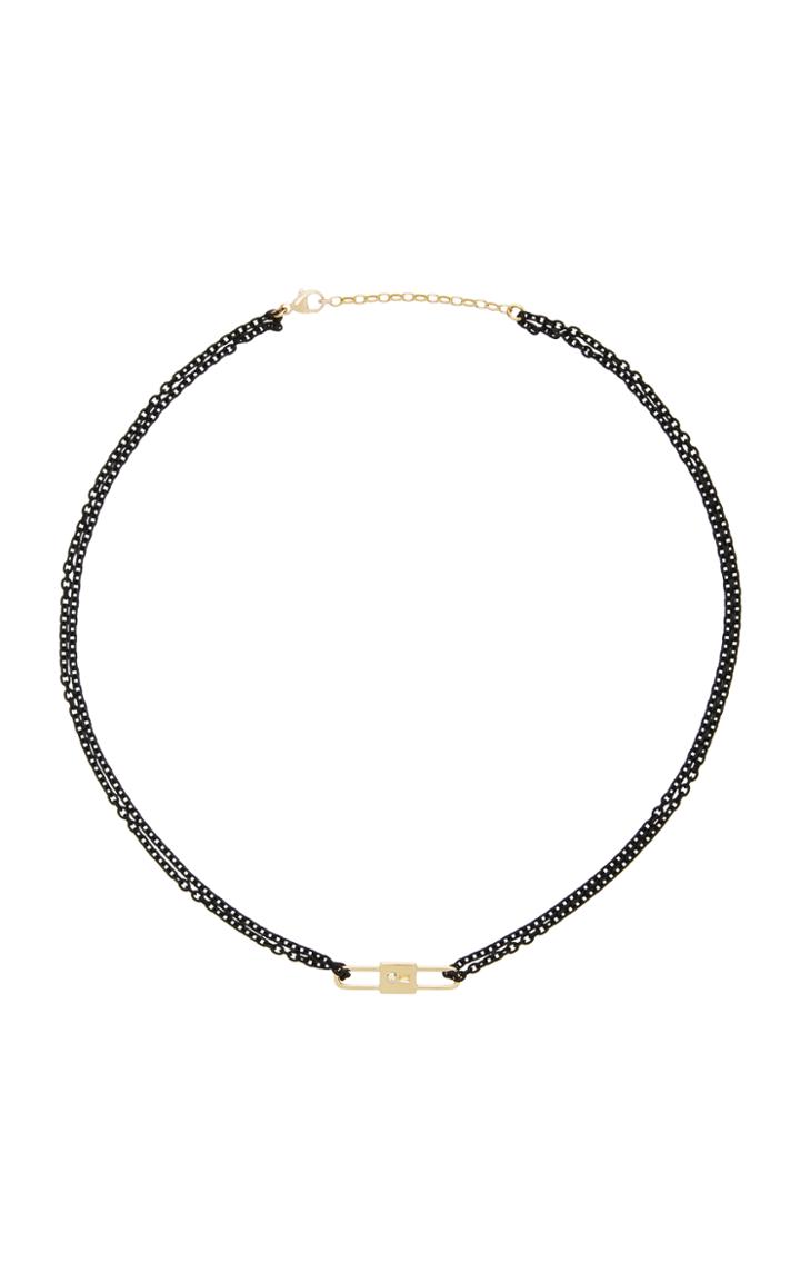 Monica Rich Kosann 18k Yellow Gold And Diamond Double Sided Lock Charm And Black Lacquered Stainless Steel Chain Necklace