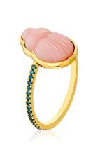 Moda Operandi Lito 14k Gold Pink Opal Scarab And Blue Diamond Ring Size: 4.5