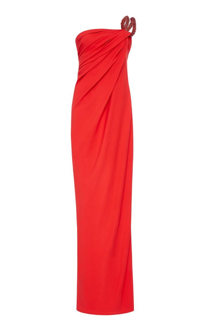 Oscar De La Renta One Shoulder Crystal Strap Gown