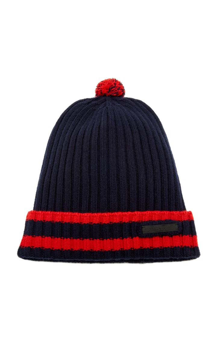 Prada Striped Wool And Cashmere Beanie