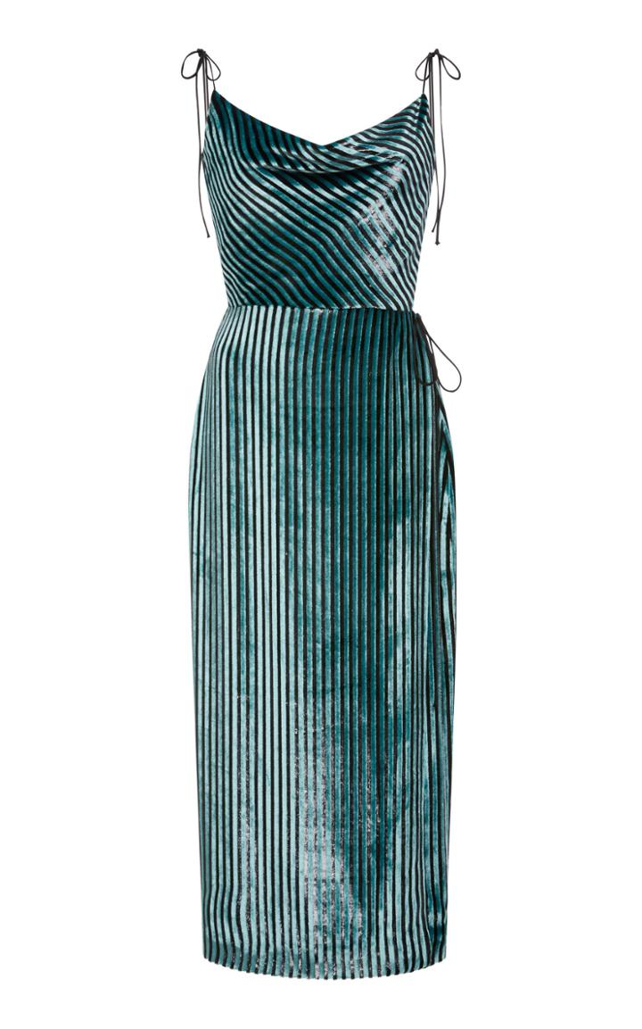 Markarian Gladys Striped Velvet Wrap Dress