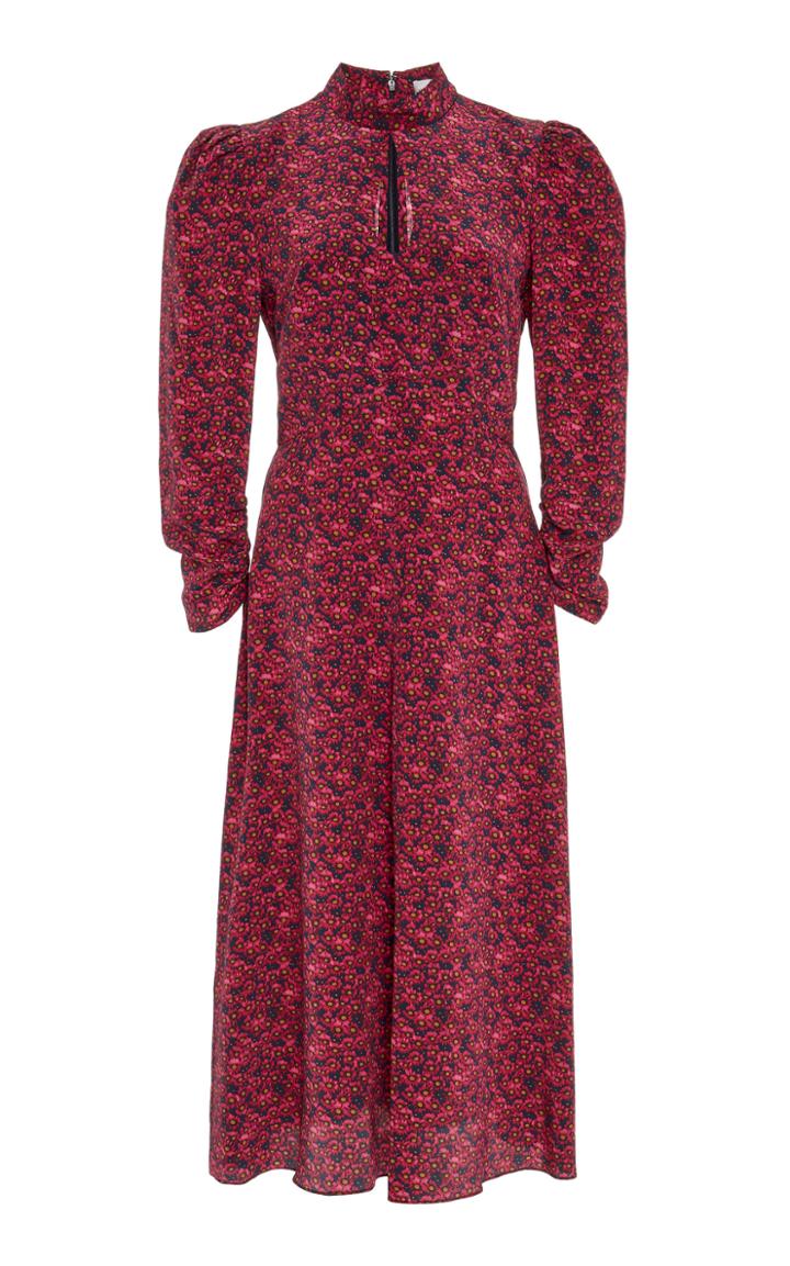 Moda Operandi Rebecca Vallance Rosette Keyhole Silk Midi Dress Size: 4