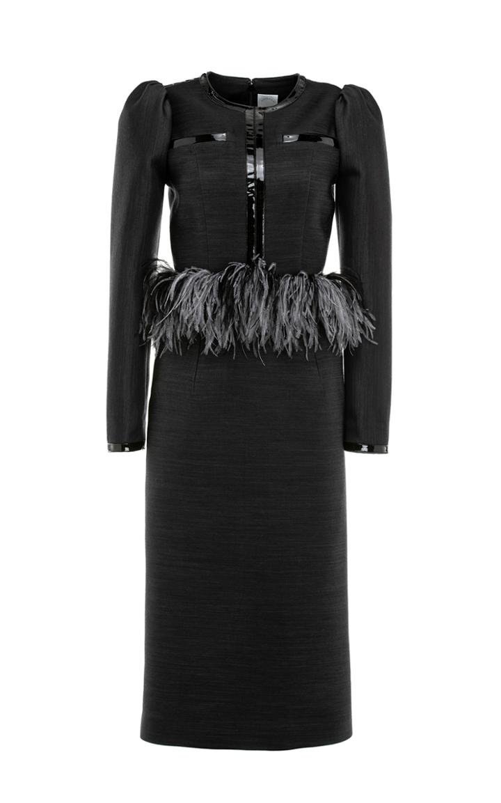 Moda Operandi Huishan Zhang Evelyn Feather-trimmed Woven Midi Dress