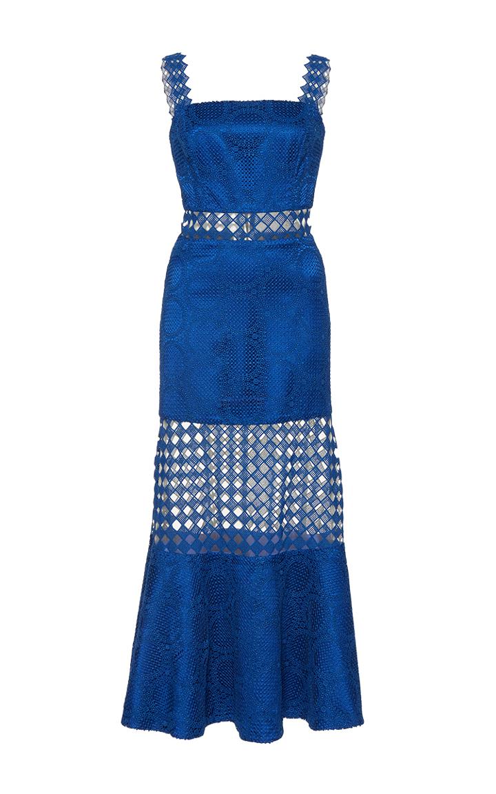 Costarellos Guipure Lace Flared Midi Dress