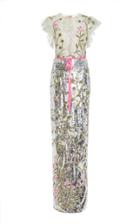 Monique Lhuillier Embroidered Sequin Cap Sleeve Gown