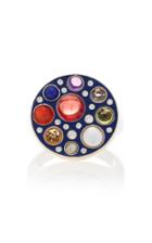 Noor Fares Upratna Seal Ring In Blue Enamel Grey Gold With Various Coloured Stones & Diamonds
