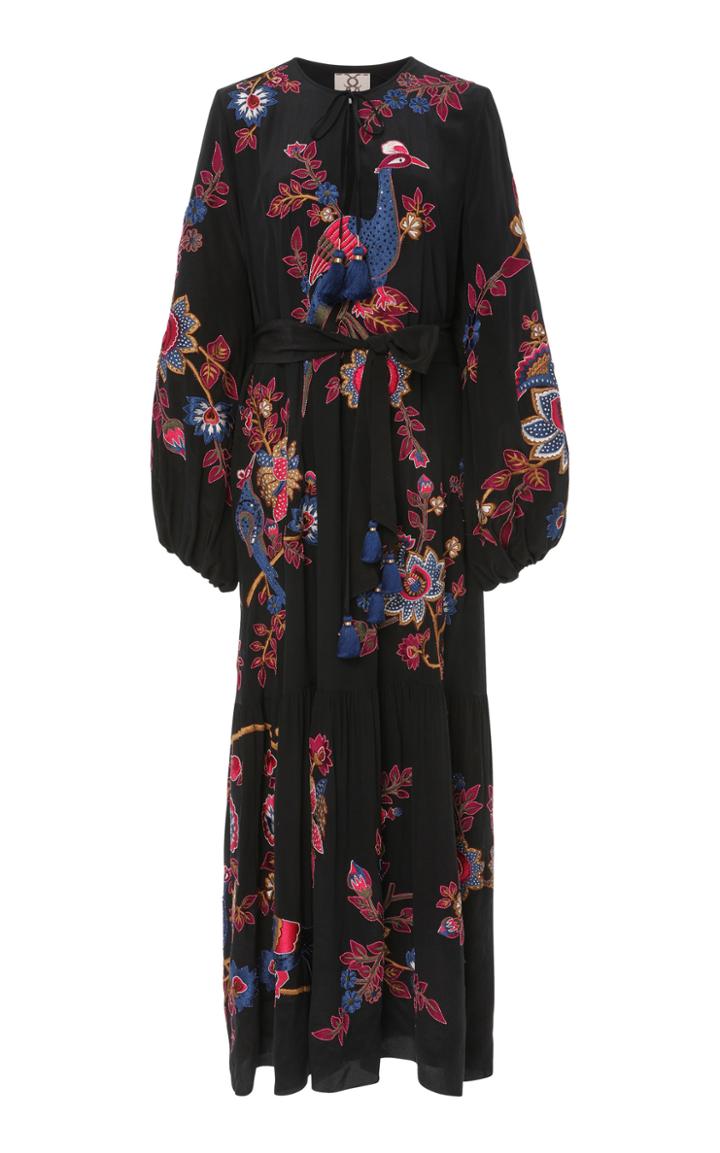 Figue Kailey Embroidered Silk Midi Dress