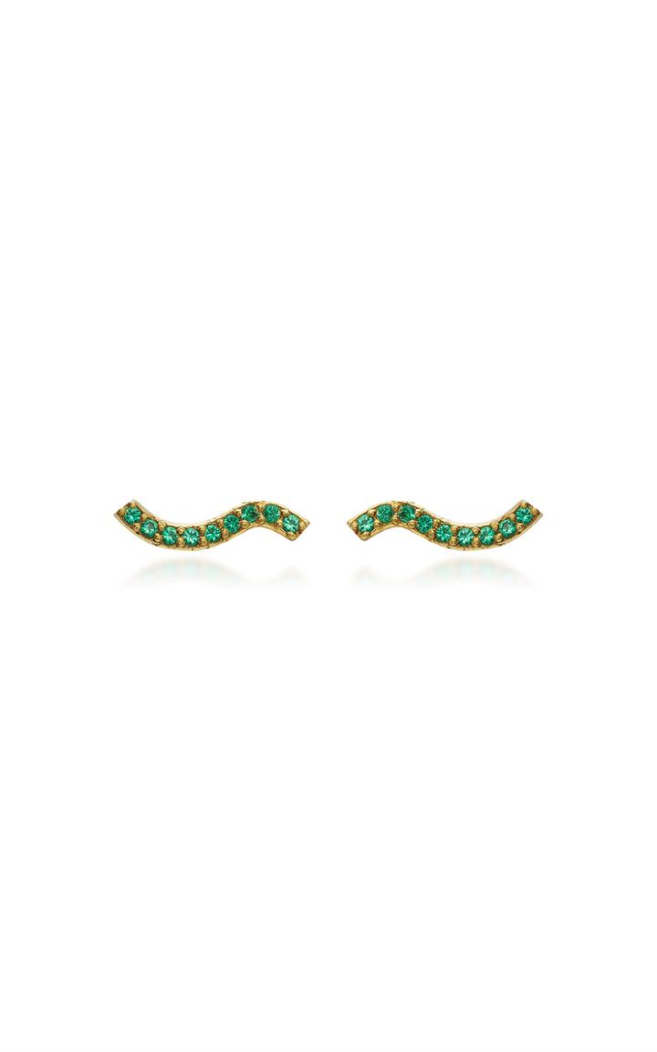Sabine Getty Yellow Gold Wave Stud With Tsavorite