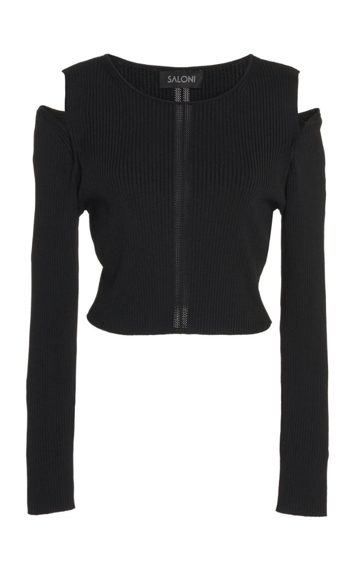 Saloni Cutout Shoulder Eyelet Knit Top