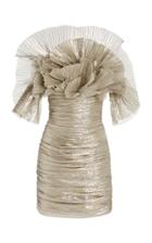 Moda Operandi Oscar De La Renta Pleated Metallic Silk-blend Mini Dress