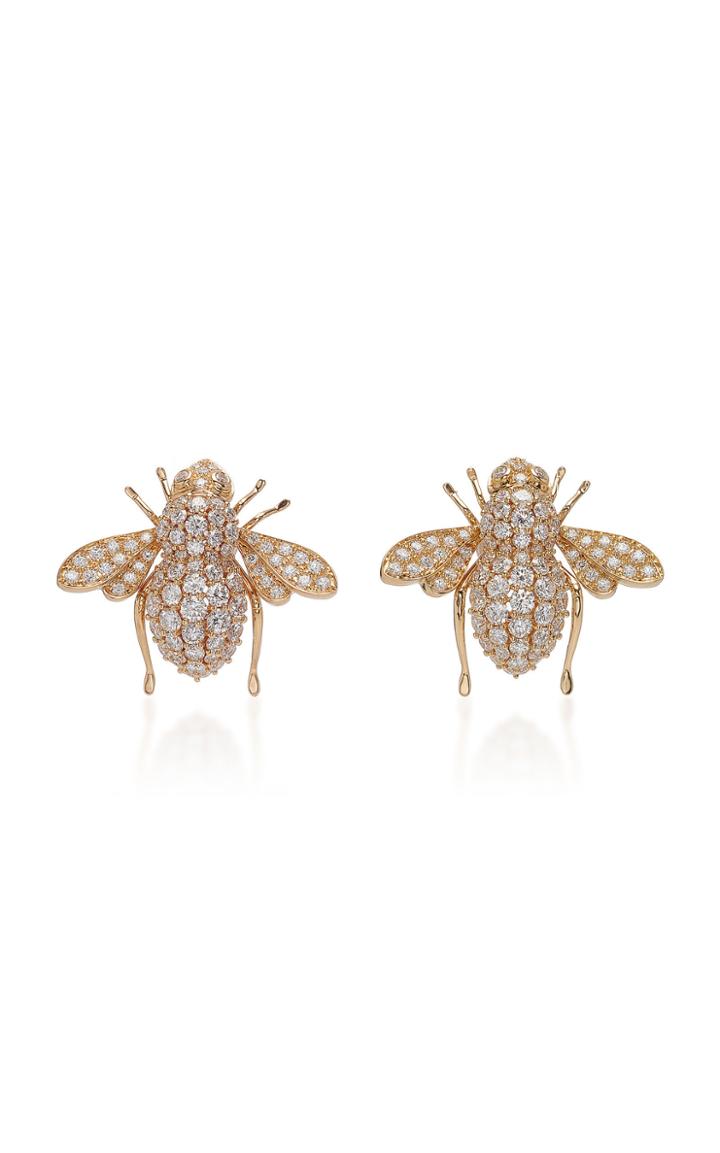 Sabbadini Yellow Gold Diamond Bee Earrings