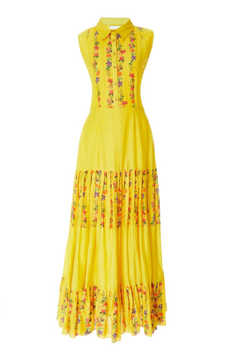 Carolina K Nia Pleated Floral Cotton-blend Maxi Dress